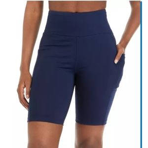 Crown & Ivy 8" Inseam Pocketed Bike Shorts Navy Blue Women's Large